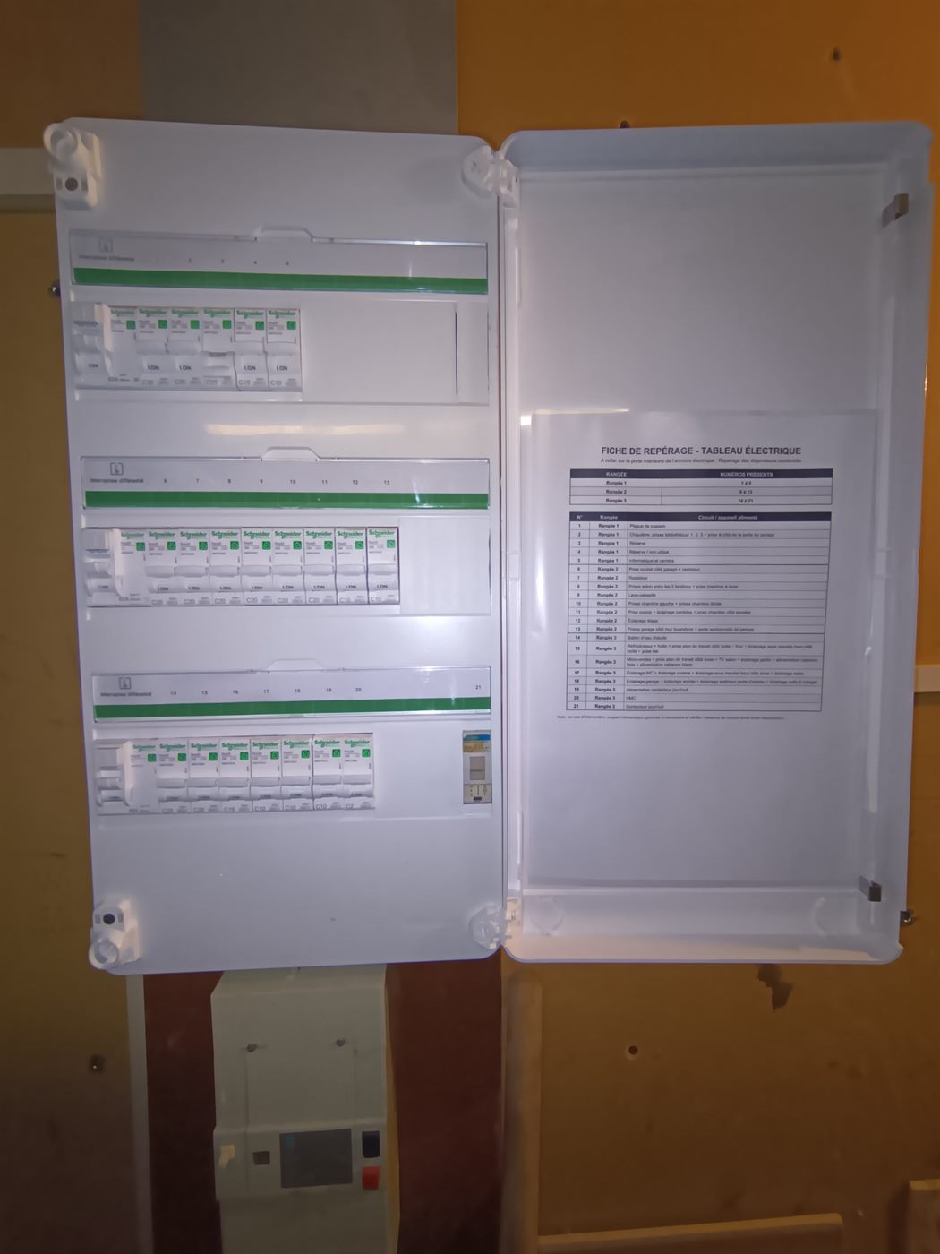 Tableau electrique avec fiche de reperage des circuits
